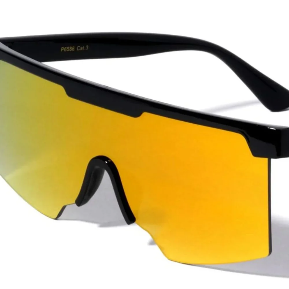 Sports Men‎ Sunglasses Yellow Flat Mirror Lens Wrap Around Shield Lentes Gafas